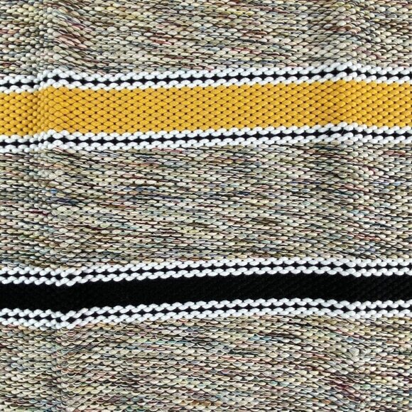 Hand Woven Throw Rug 36x24 Yellow Black Stripe Chindi Rag Reversible‎ Fringe - Picture 2 of 7